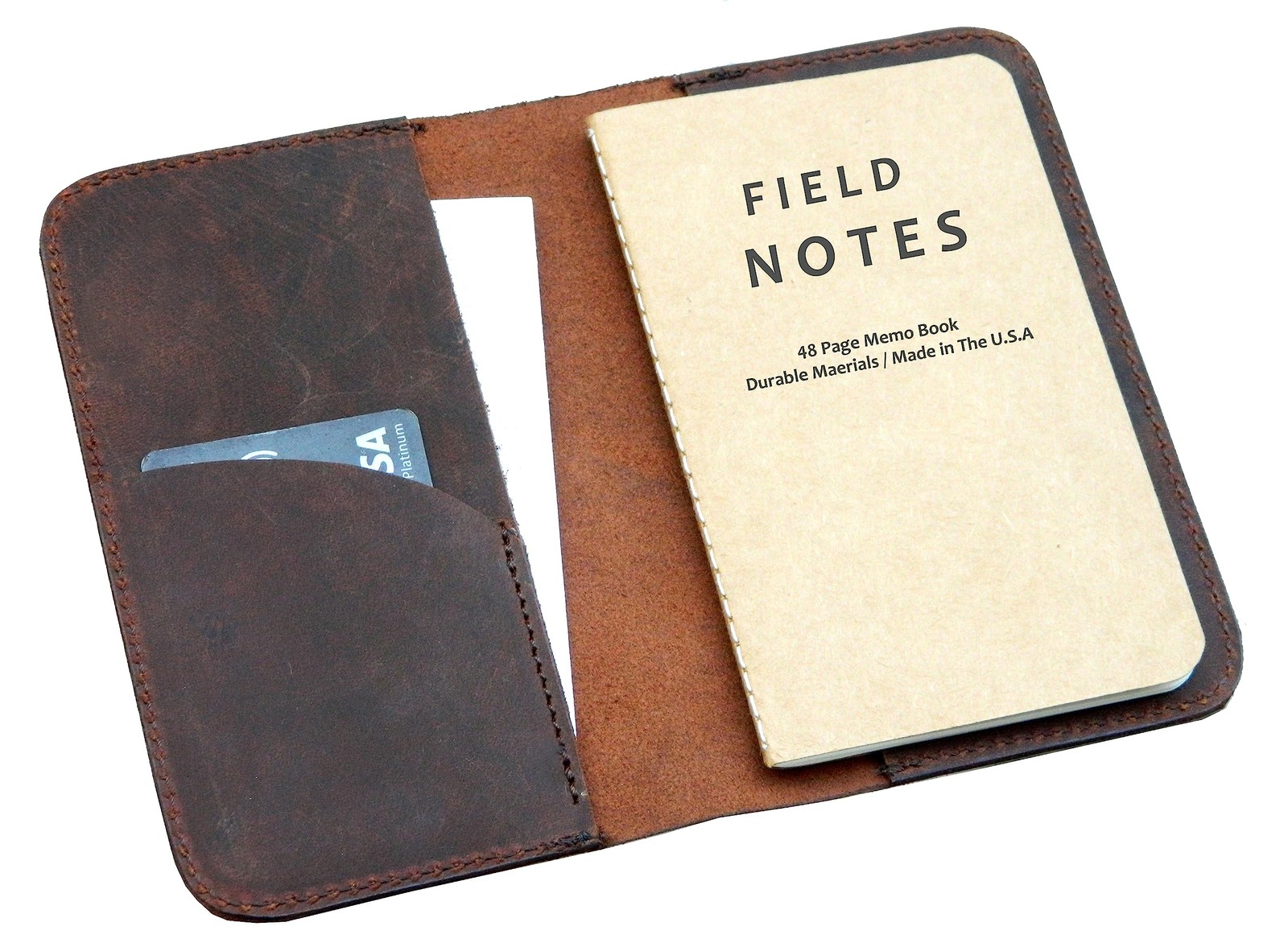 HERTE Leather Journal Cover for Field Notes, Small Pocket Size Notebook 3.5″ X 5
