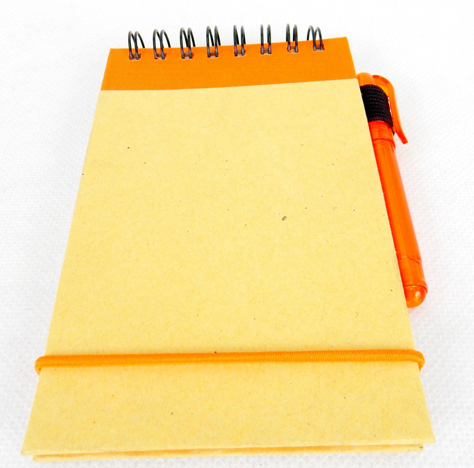 Mini Pocket Jotter Notebook & Pen, Orange, Spiral Bound, Elastic Closure, #MP778