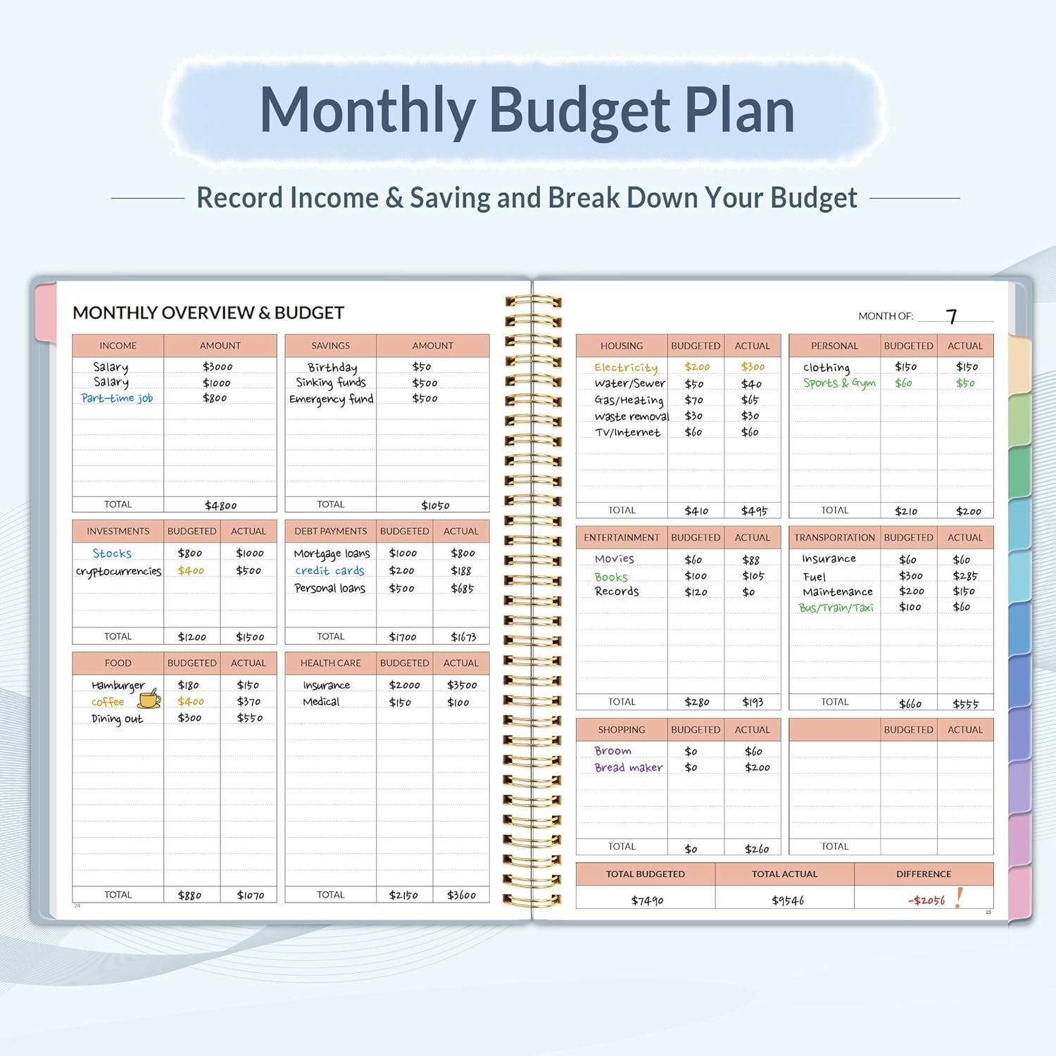 Undated Monthly Budget Book with Waterproof Cover – A5 Financial Organizer