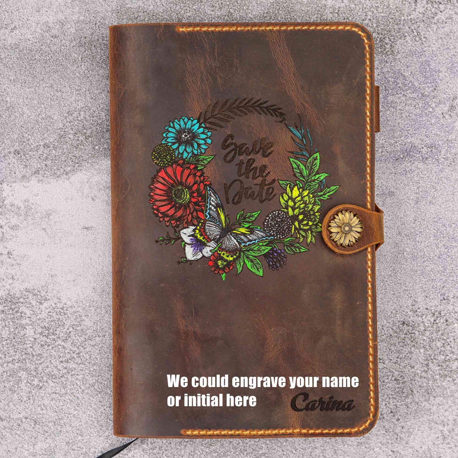 Hand Painted moleskine leather cover personalized with pen loop