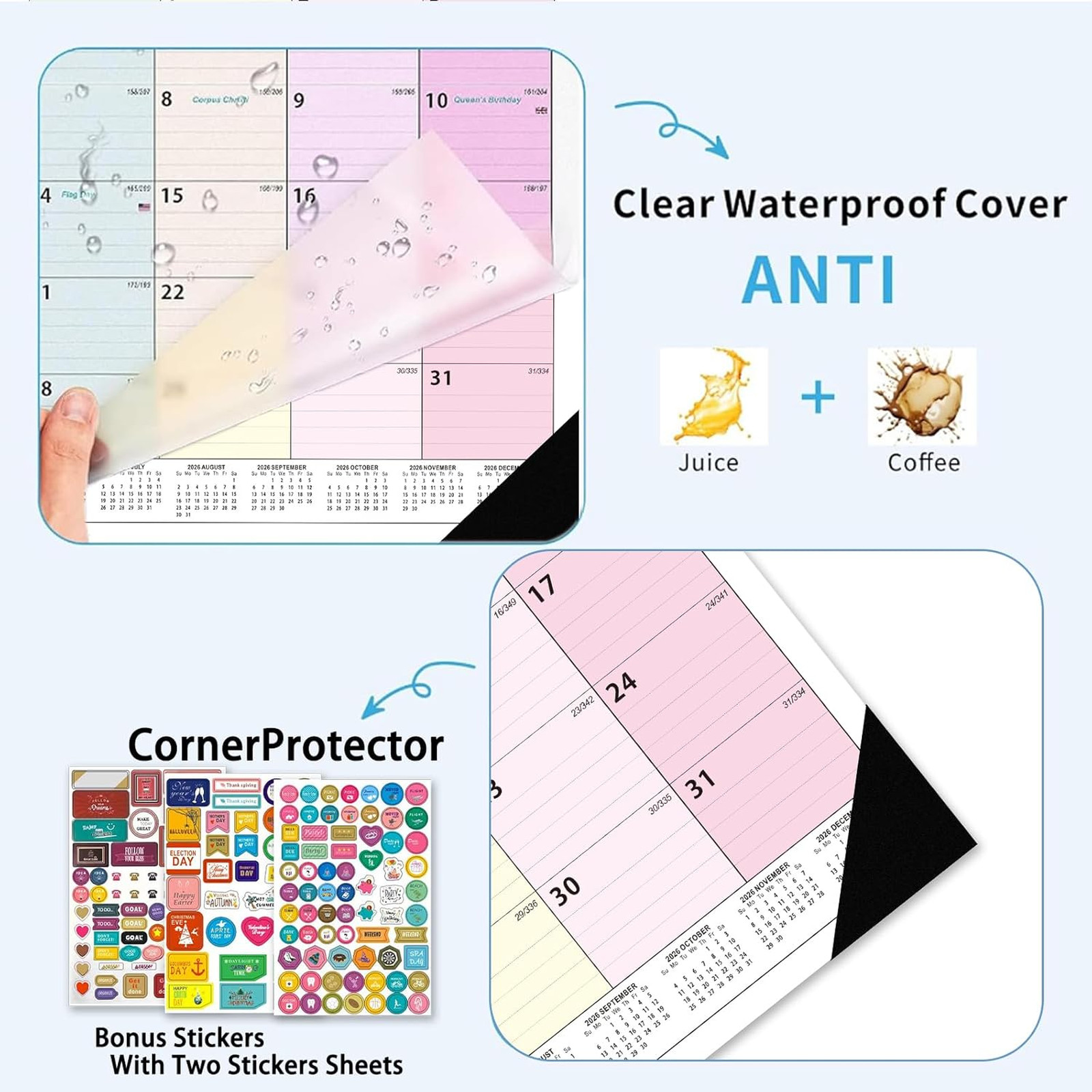 Desk Calendar 2026 2027 18 Month July December Large Paper Cover Stickers Office
