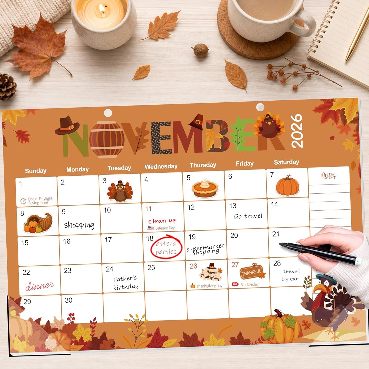 Guasslee Desk Calendar 2026-2027, 19-Month School 17″x11.5″, Jun 19month blue