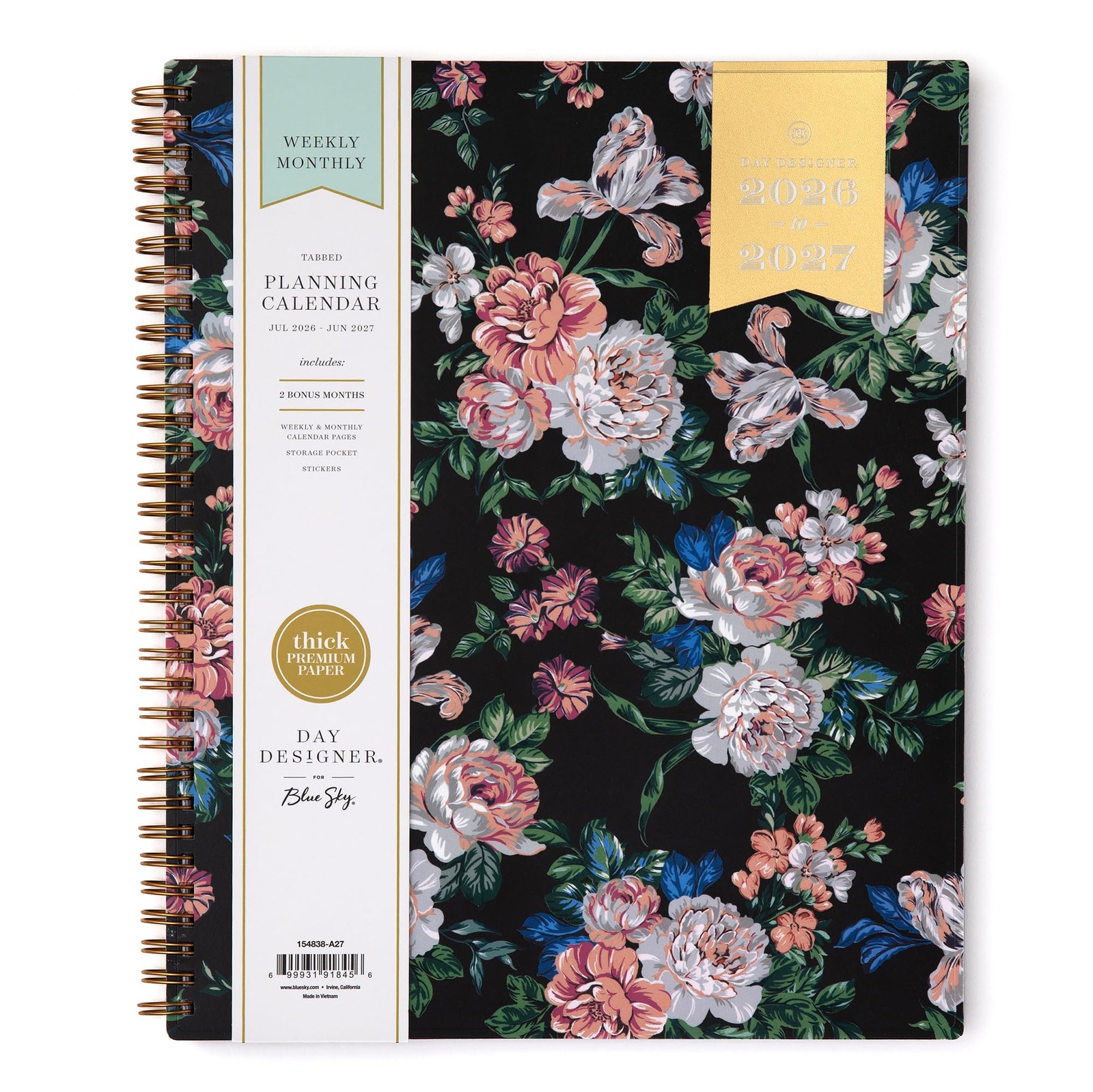 Blue Sky Day Designer 2026-2027 Weekly and 8.5″ x 11″, Rose Garden- 2026/2027