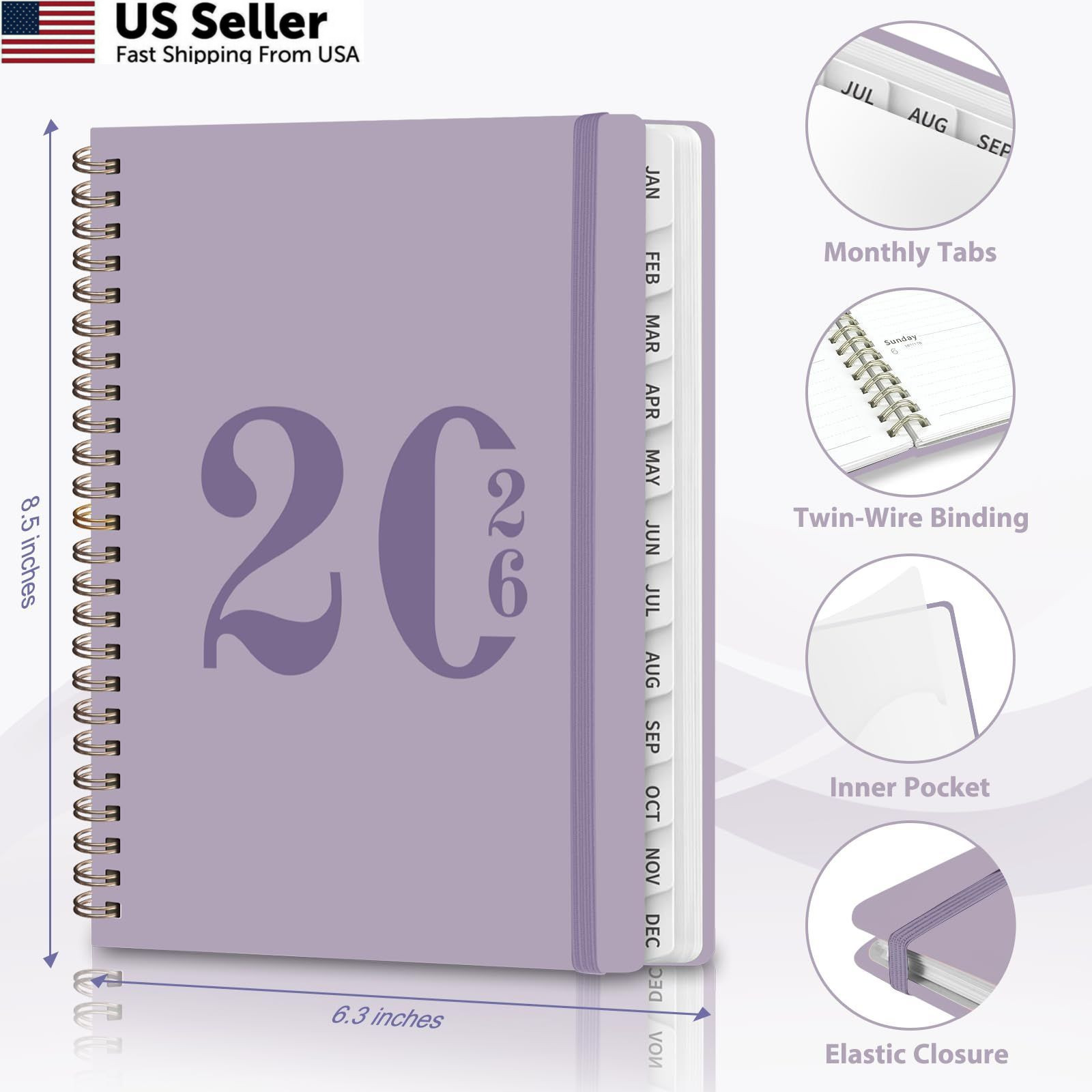 2026 Planner, Weekly and Monthly 6.3″x8.5″(Jan 2026-Dec 2026）, B-Purple