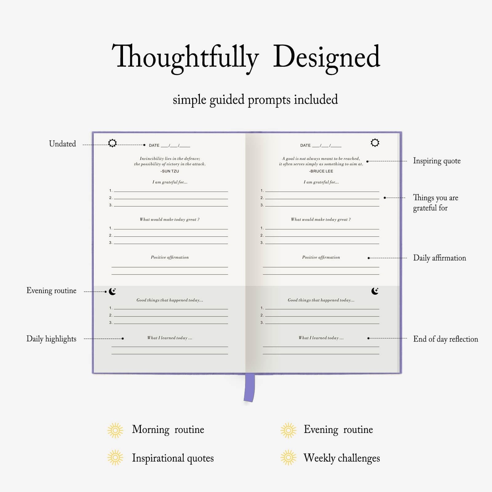 The Gratitude Journal – for More Mindfulness, Happiness, 5×8 inches, Lavender