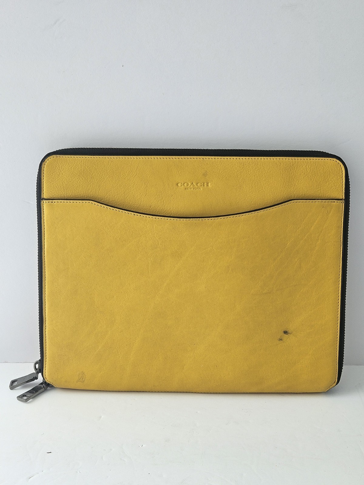 Coach Portfolio Zip Around Yellow Leather Front Pocket