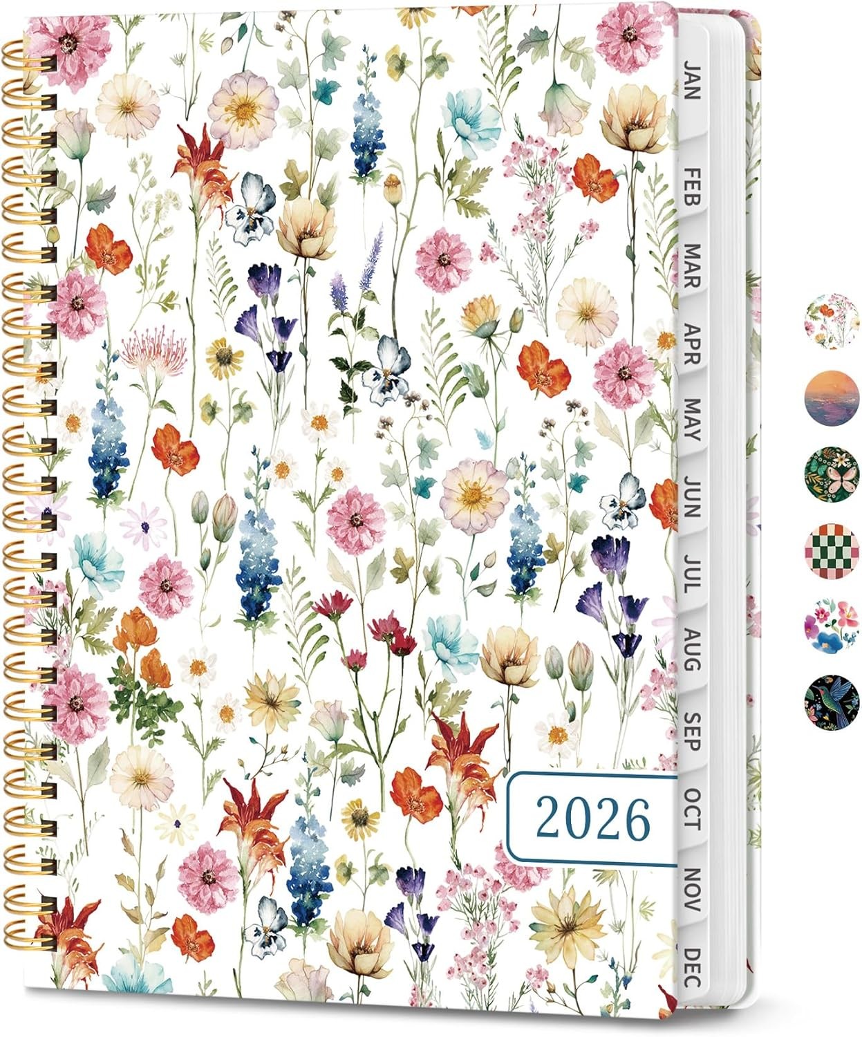 2026 Weekly and Monthly Planner Hardcover Spiral Bound Wildflowers 6.3″ x 8.5″