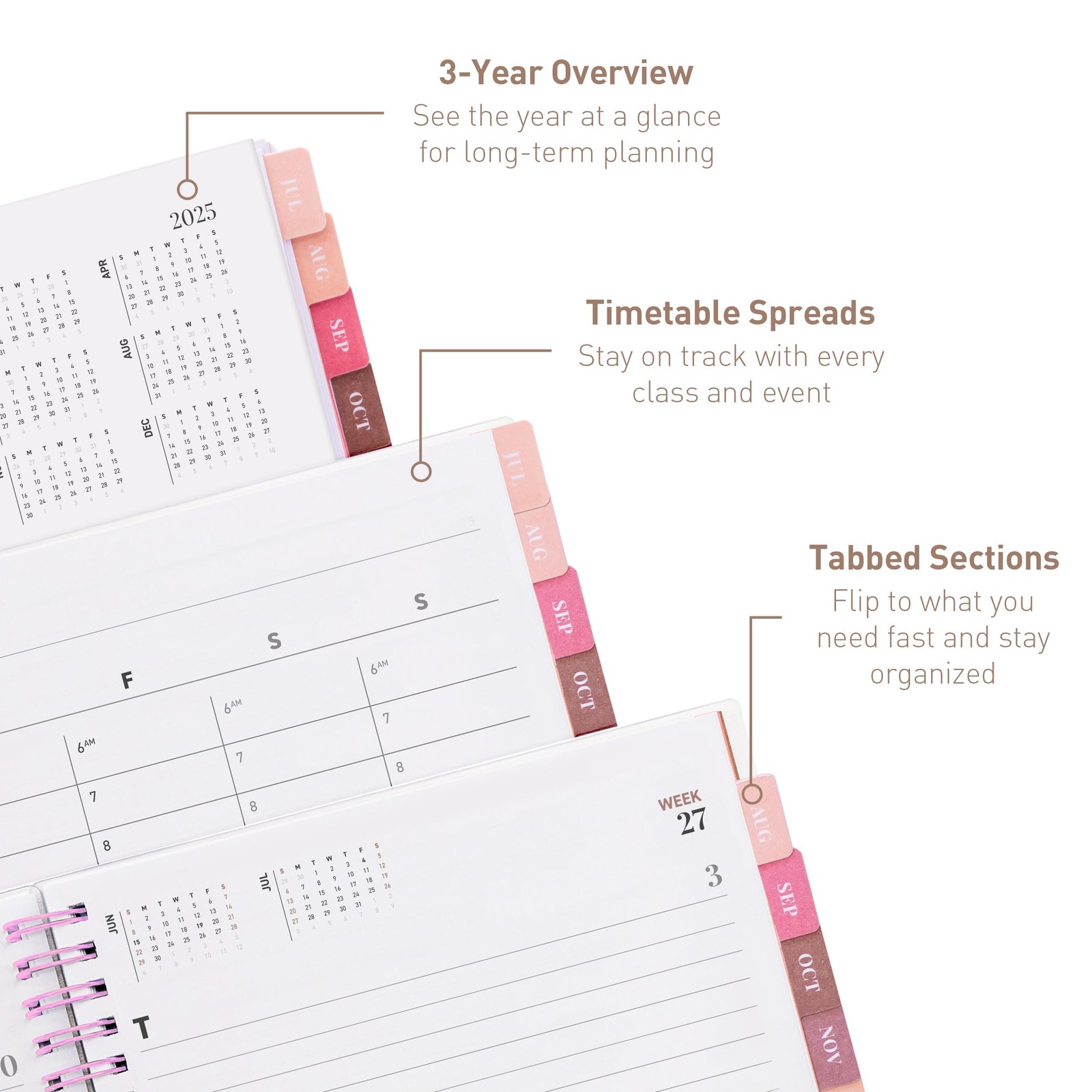 Chunky Student Planner 2025 2026, Twin Wire Binding, Notes Pages, Multicolor