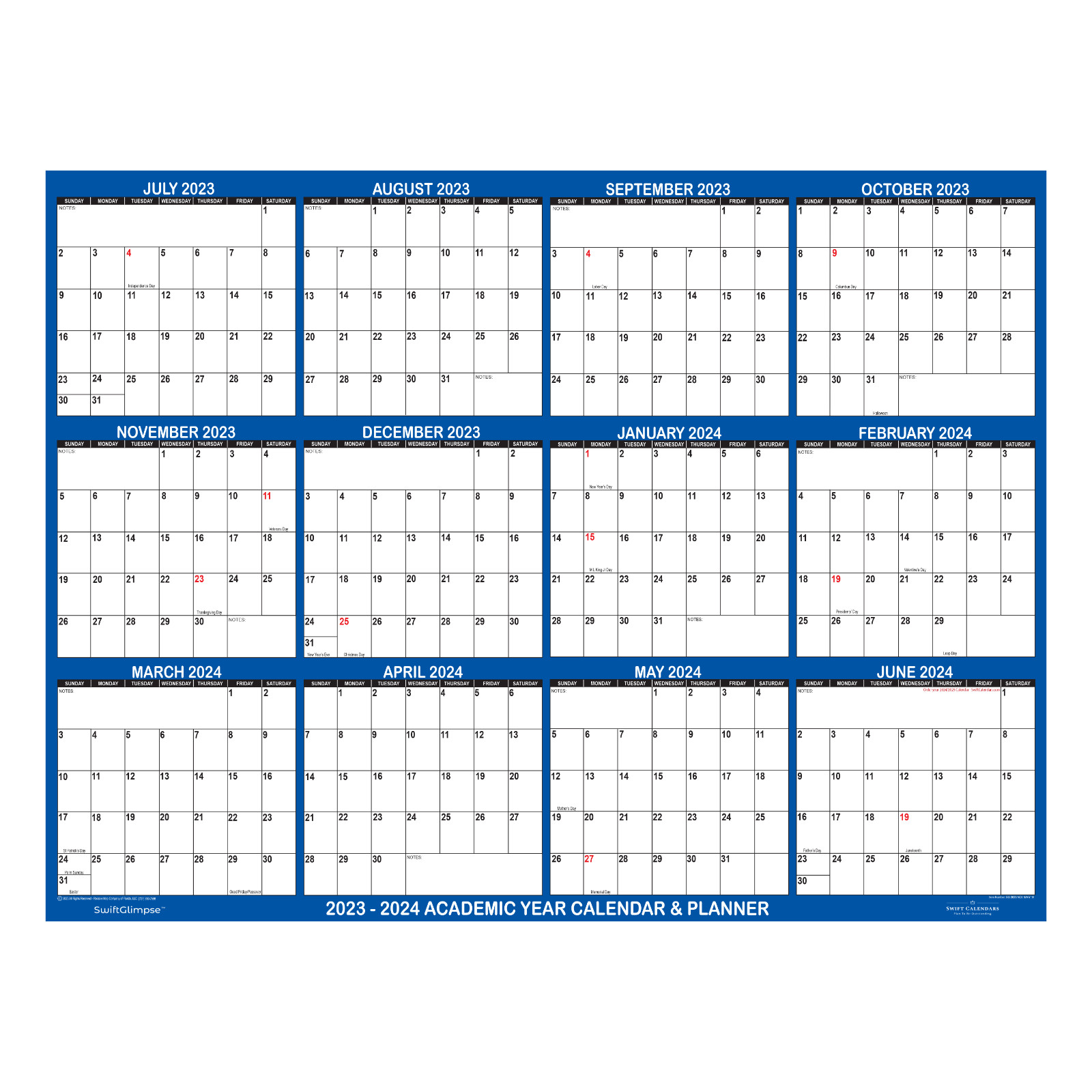 2023-2024 Academic Wall Calendar 32×48 Erasable Mid Year Wall Planner Dry Erase