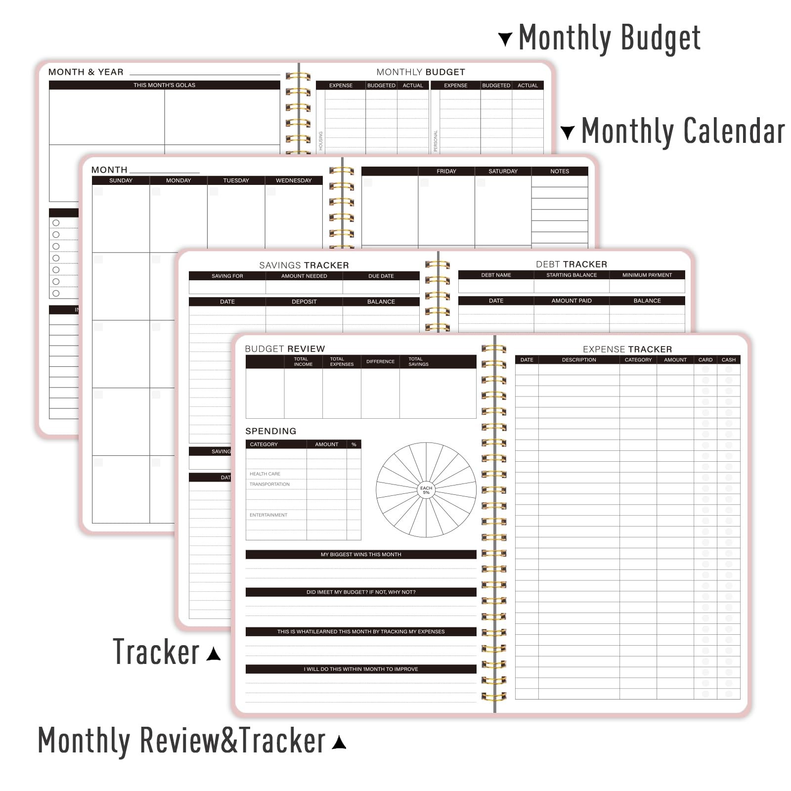 Budget Planner Ledger Account Book Monthly Expense 5.5 x 8.5 inches, Pink