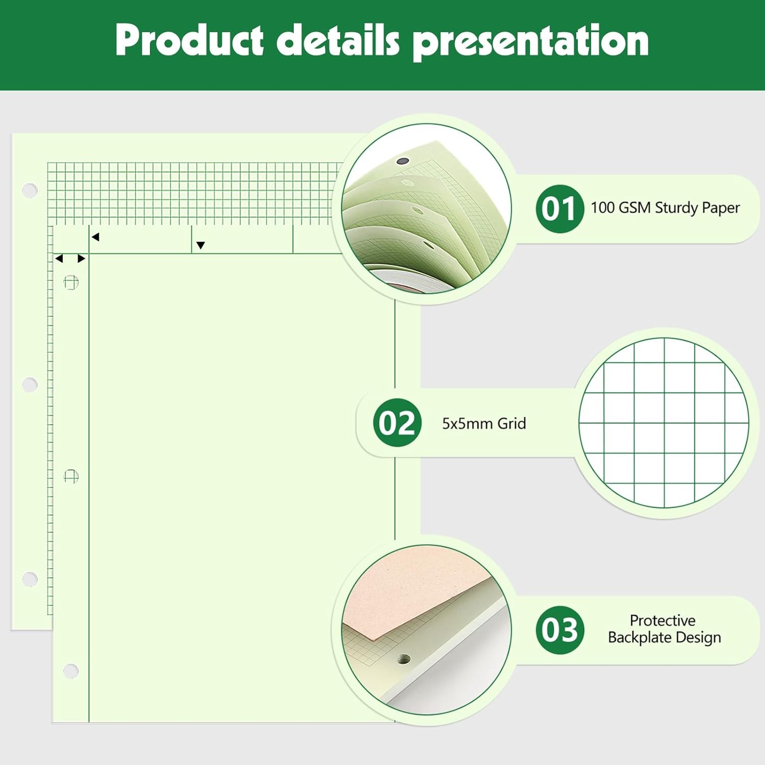 4 Pack A4 Engineering Graph Paper Notebook 3-Hole Punched 355gsm 90gsm Sketch