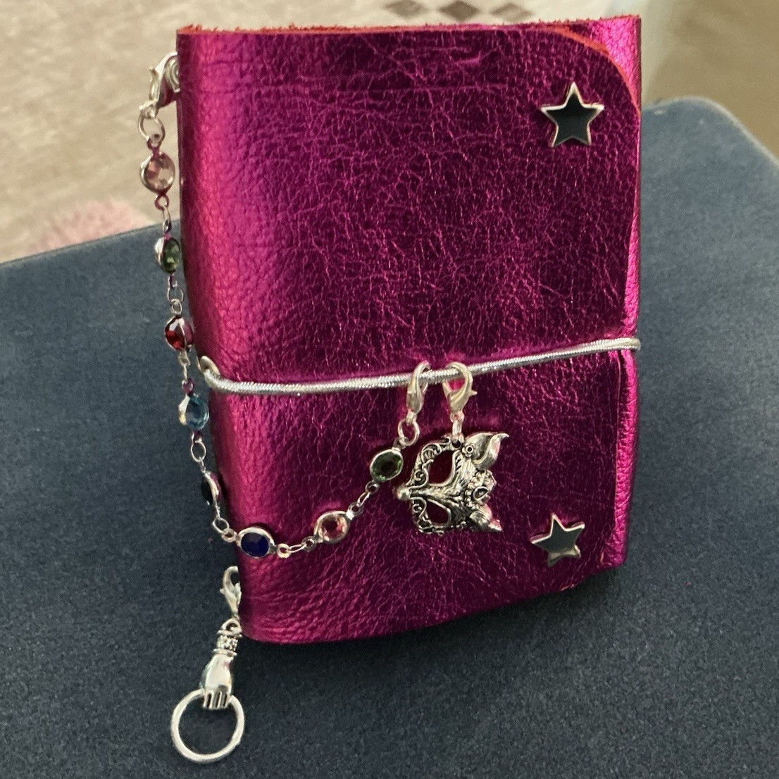 Limited Edition Metallic Mini Leather Journal Notebook w/ Charms, Stars and Fox