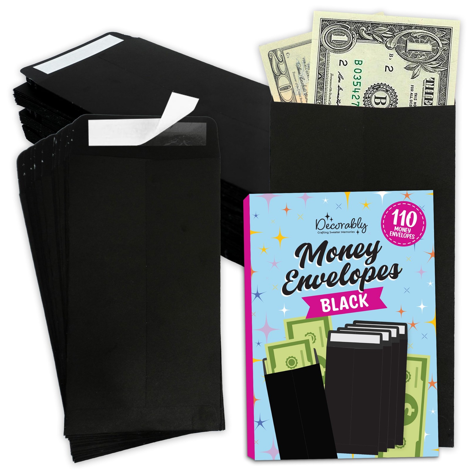 110 Pack Black Cash Envelopes with Self Adhesive 6.5×3.5 Inch