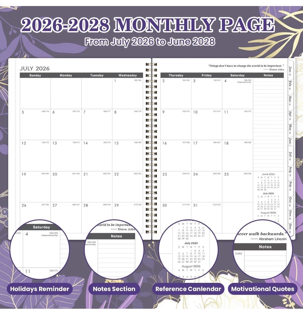 Purple Monthly Planner 2026-2028 – Twin-Wire Binding
