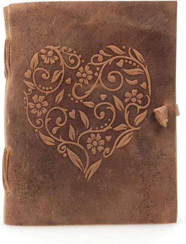 moonster Leather Journal with Embossed Heart Shape – Non 8″ x 6″, Brown