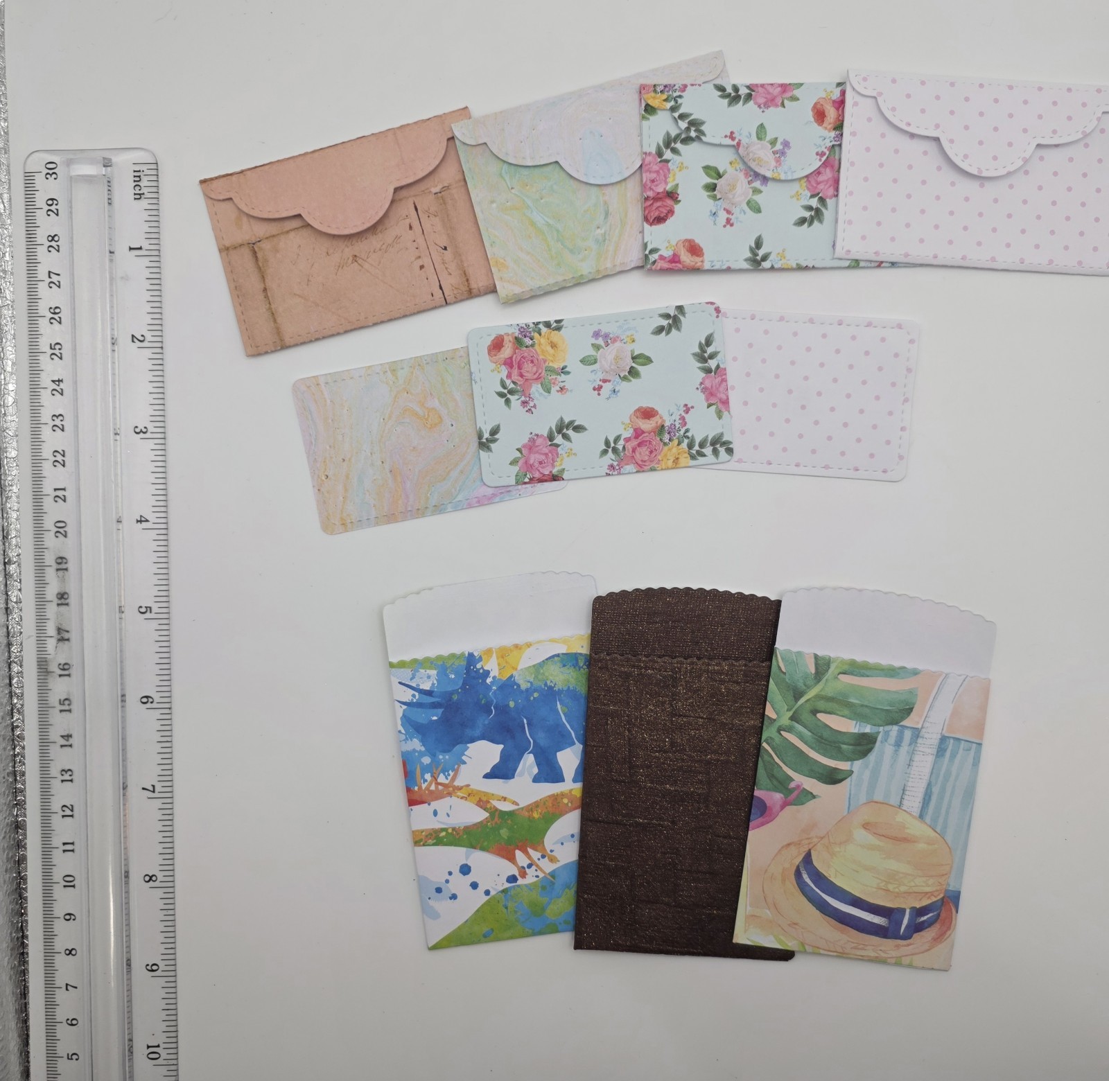 7 Handmade Scrapbook Paper Junk Journal Pockets | Mixed Ephemera Tuck Spot Lot