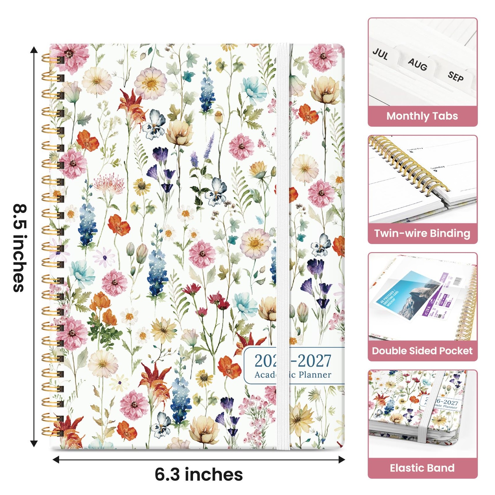 Planner 2026-2027, Academic Year Monthly and (6.3″x8.5″)a5, A-Wildflowers