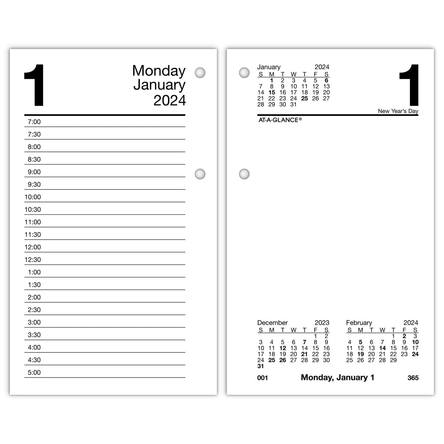 AT-A-GLANCE 2024 Daily Desk Calendar Refill, 3-1/2″ x 6″, 3.5″W x 6″H, Black