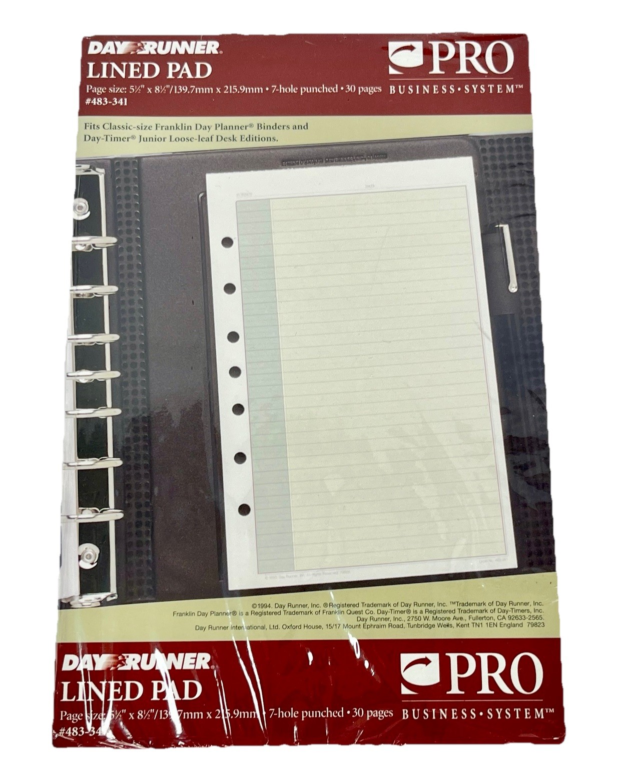 Day Runner Lined Pad 7 Holes Set of 3 Packs 5.5” x 8.5” #483-341 Total 90 Pages