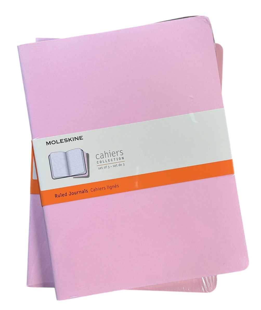 Moleskine Cahiers Collerction Set of 3 Ruled Journals: Pink, Grey, Blue XL 7.5×9