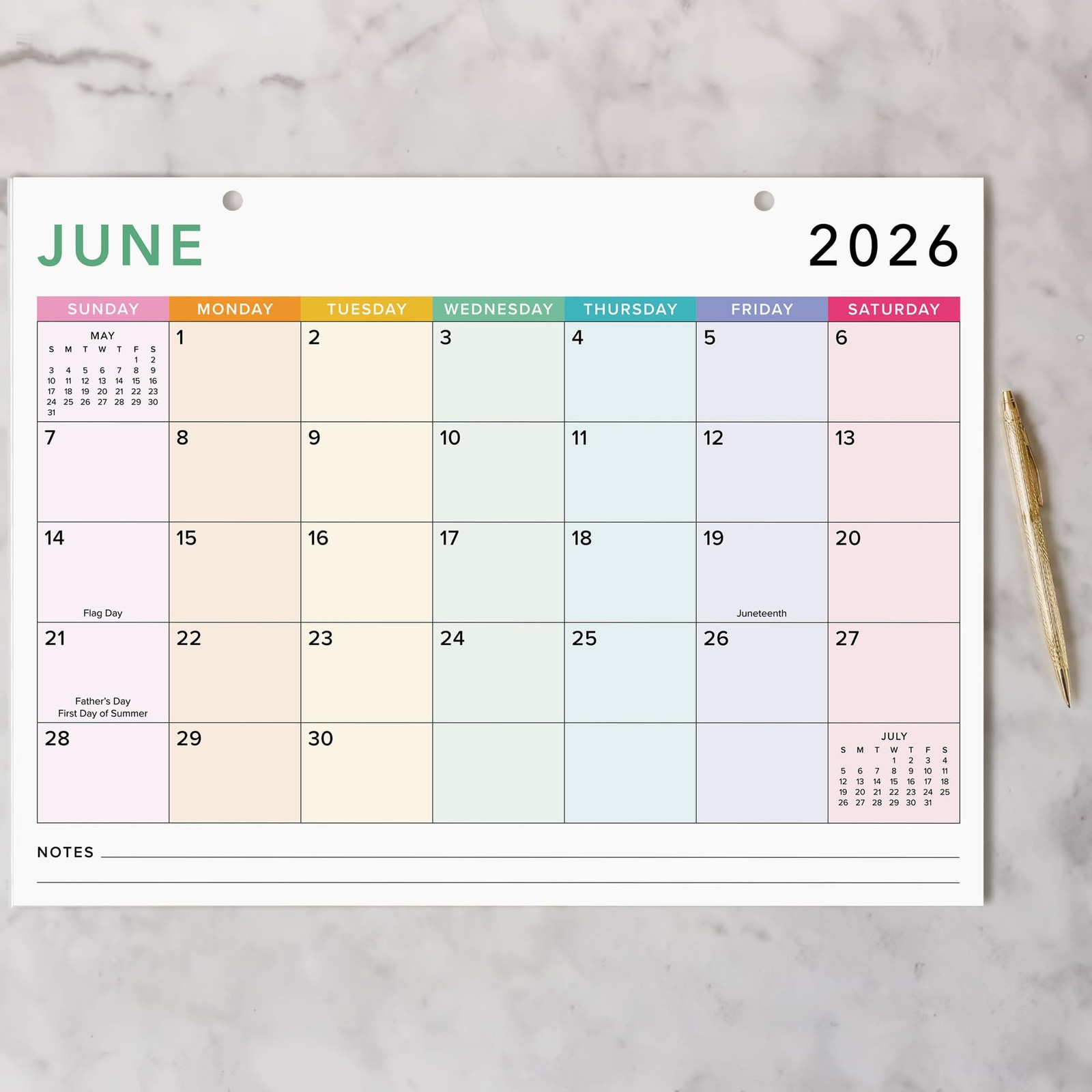 Colorful 2026 Desk Calendar January 2026 to July 2027 Planner