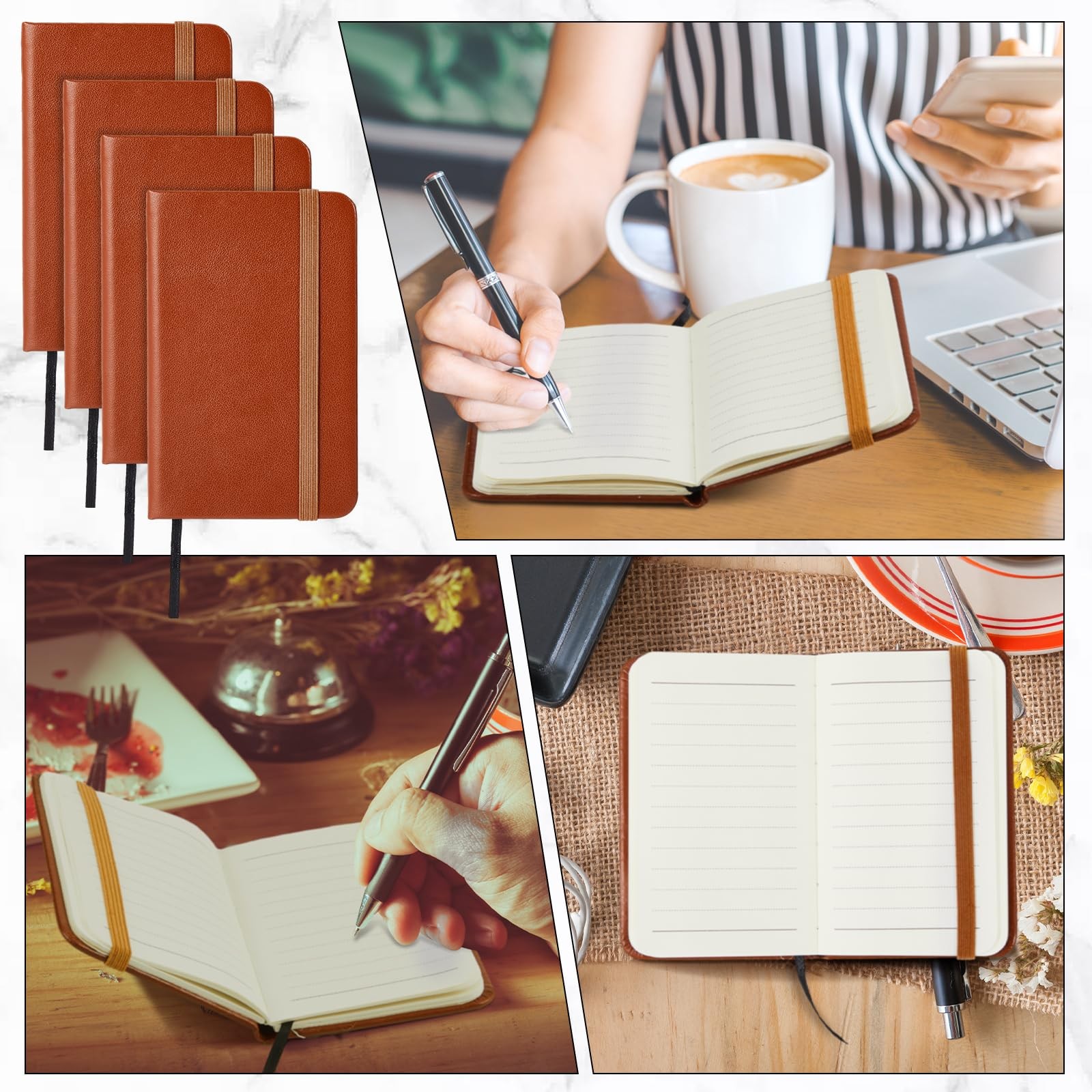 Pcs Hardcover Leather Pocket Notebook x 2.5 Inch Small Notebook 50 4 Brown