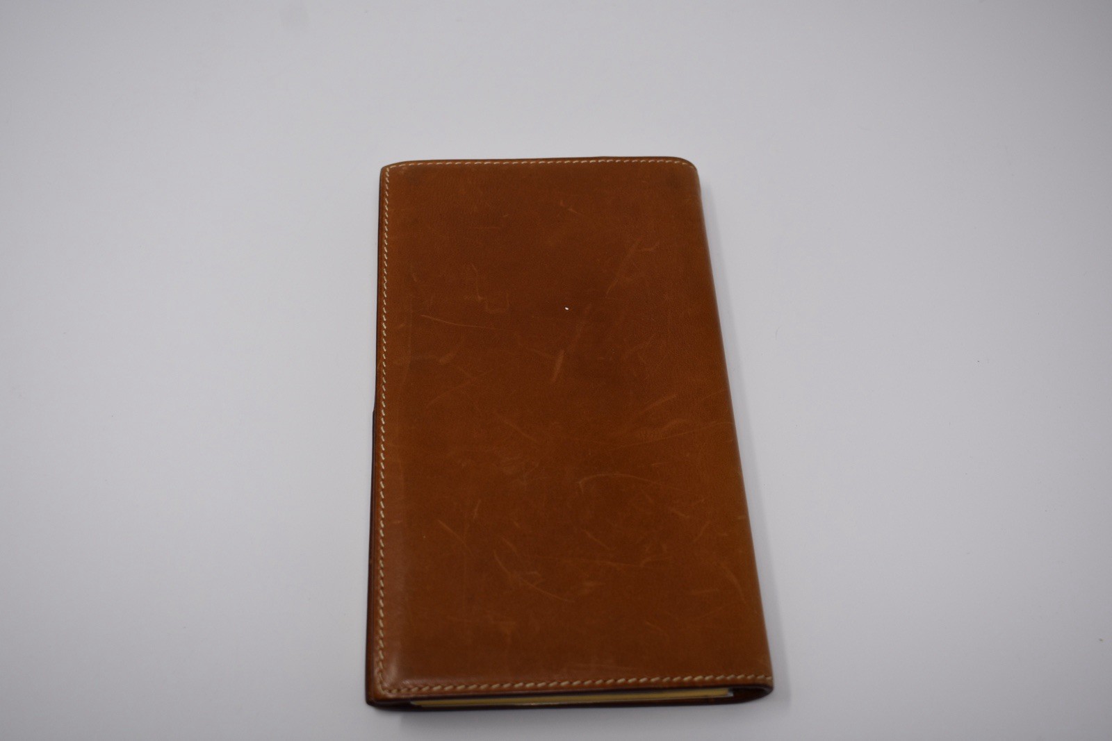 Hermes Vintage Tan/Brown Leather 7 Slot Bifold Notebook/Agenda/Wallet/Holder