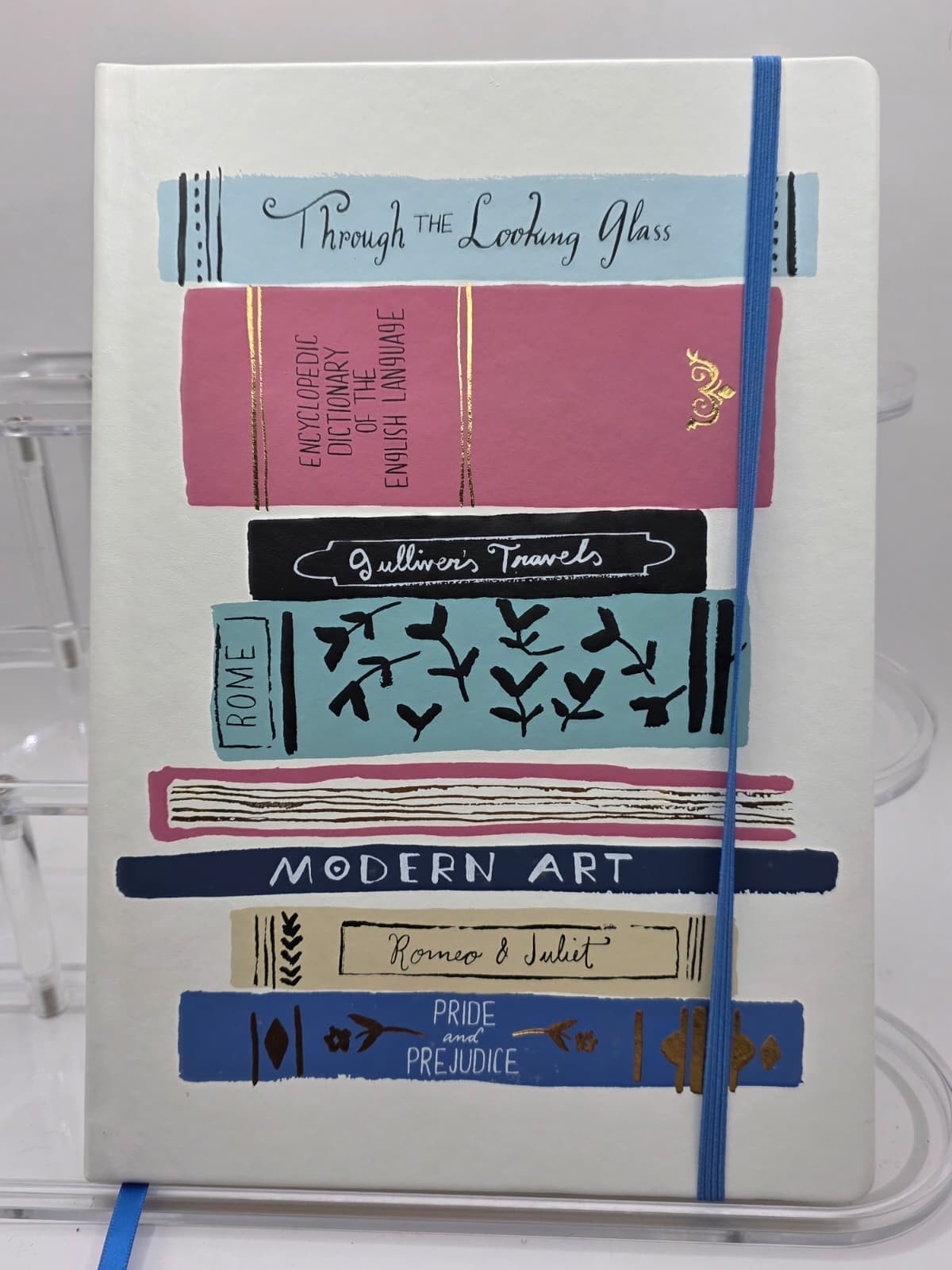 Kate Spade New York Book Spines Journal Notebook Gold Edges Blue Elastic L7