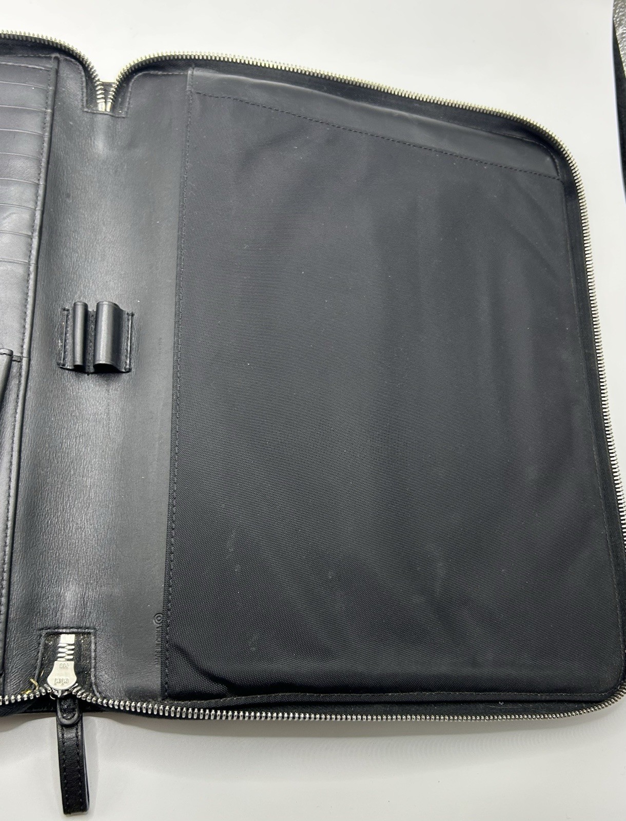 Coach Black Leather Zip Portfolio Organizer Pad Folio Business Case