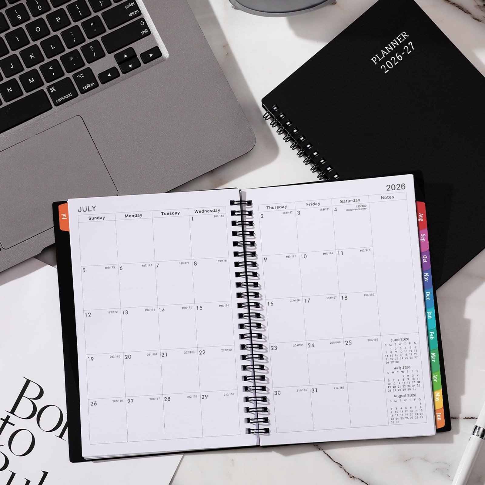 20262027 Planner Weekly Monthly Academic Tabs 6.25×8.3 Inch Black Thick Paper