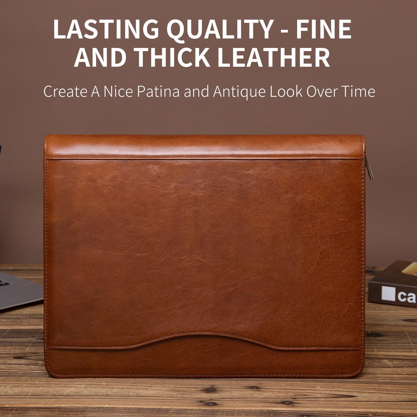 Handmade Leather 3 Ring Binder Portfolio with Front Pocket, Zippered Padfolio…
