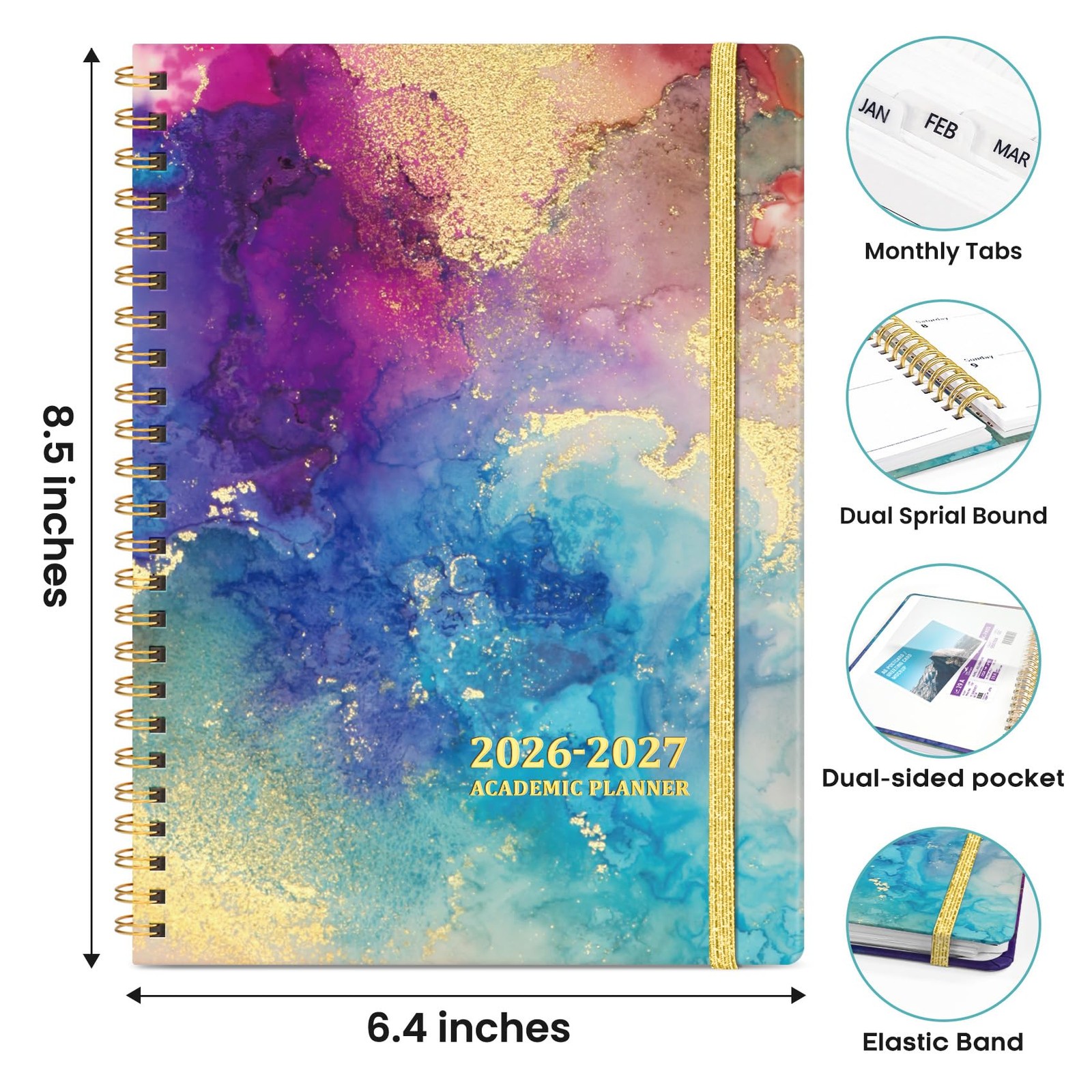 Academic Planner 2026-2027, Weekly and Monthly (6.4″x8.5″) A5, A.Gold
