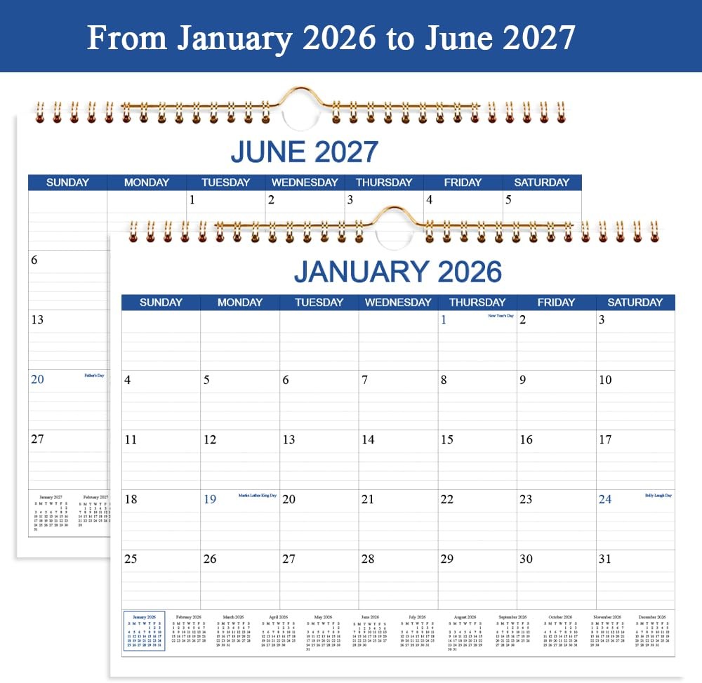 Calendar 2026-2027 – Wall Runs Apr 2026 to 14.5″ x 11.5″ Blue, Blue