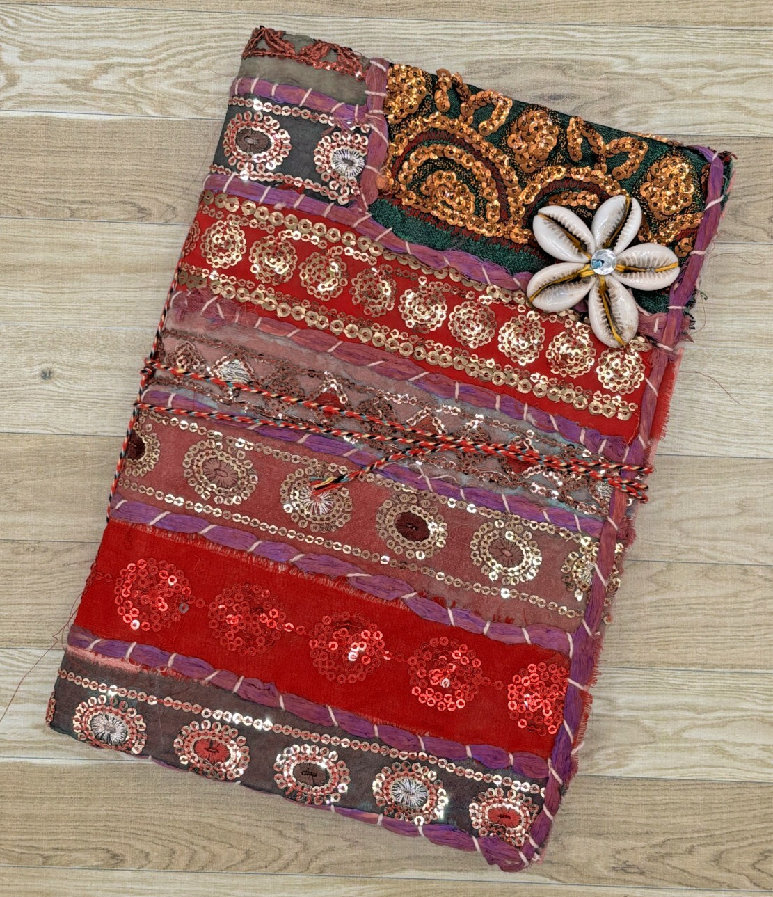 Hand Crafted Fabric Writing Drawing Notebook Diary Sequined and Shell Embellish