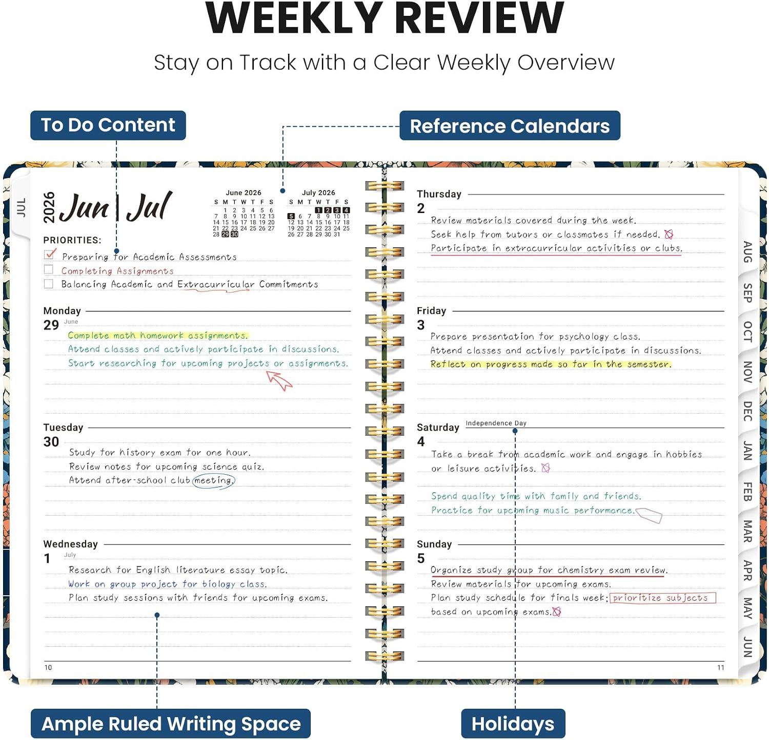 Planner 2026-2027, Hardcover Monthly and Weekly Academic Planner July 2026 – Jun