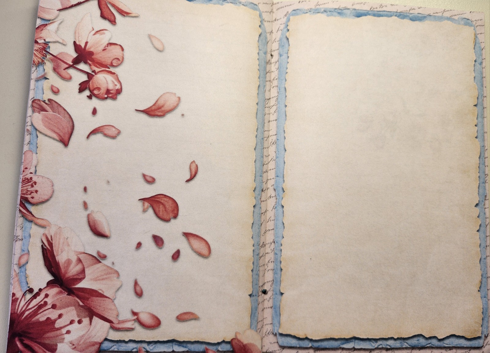 Junk Journal Blank Booklet “CHERRY BLOSSOM” HANDMADE Florals LG 5.5″x8.5″ 40pgs