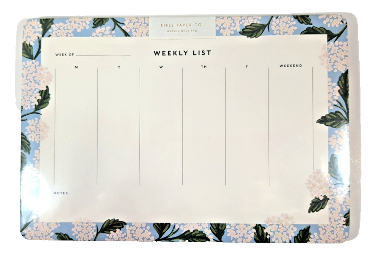 RIFLE PAPER CO. Hydrangea Weekly Desk Pad, 52 Tear-Off Pages Shrink Wrapped