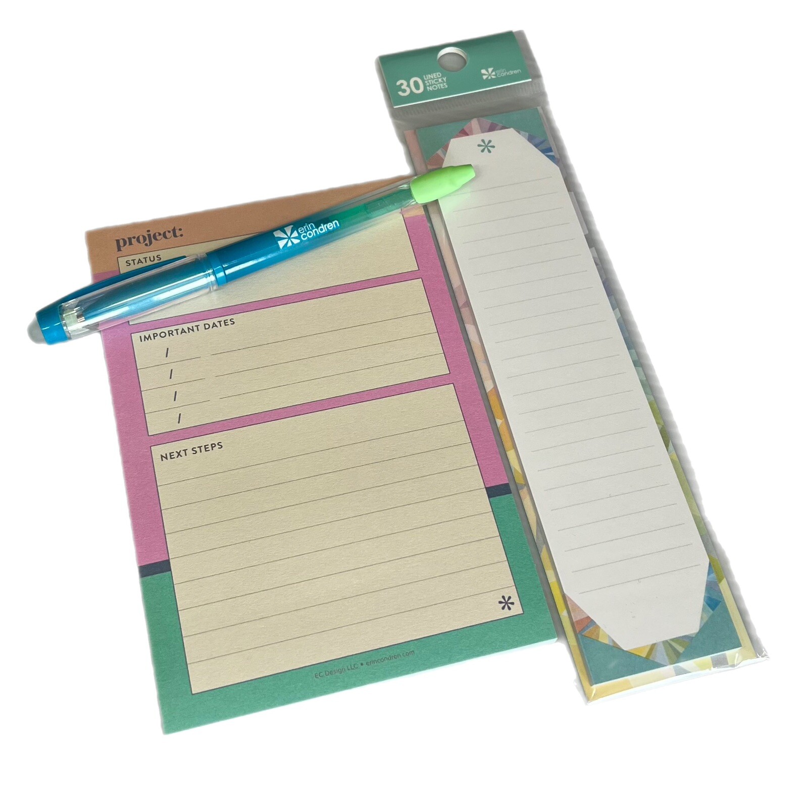 Erin Condren Project Planning, Kaleidoscope Sticky Note Pads and Pen Set