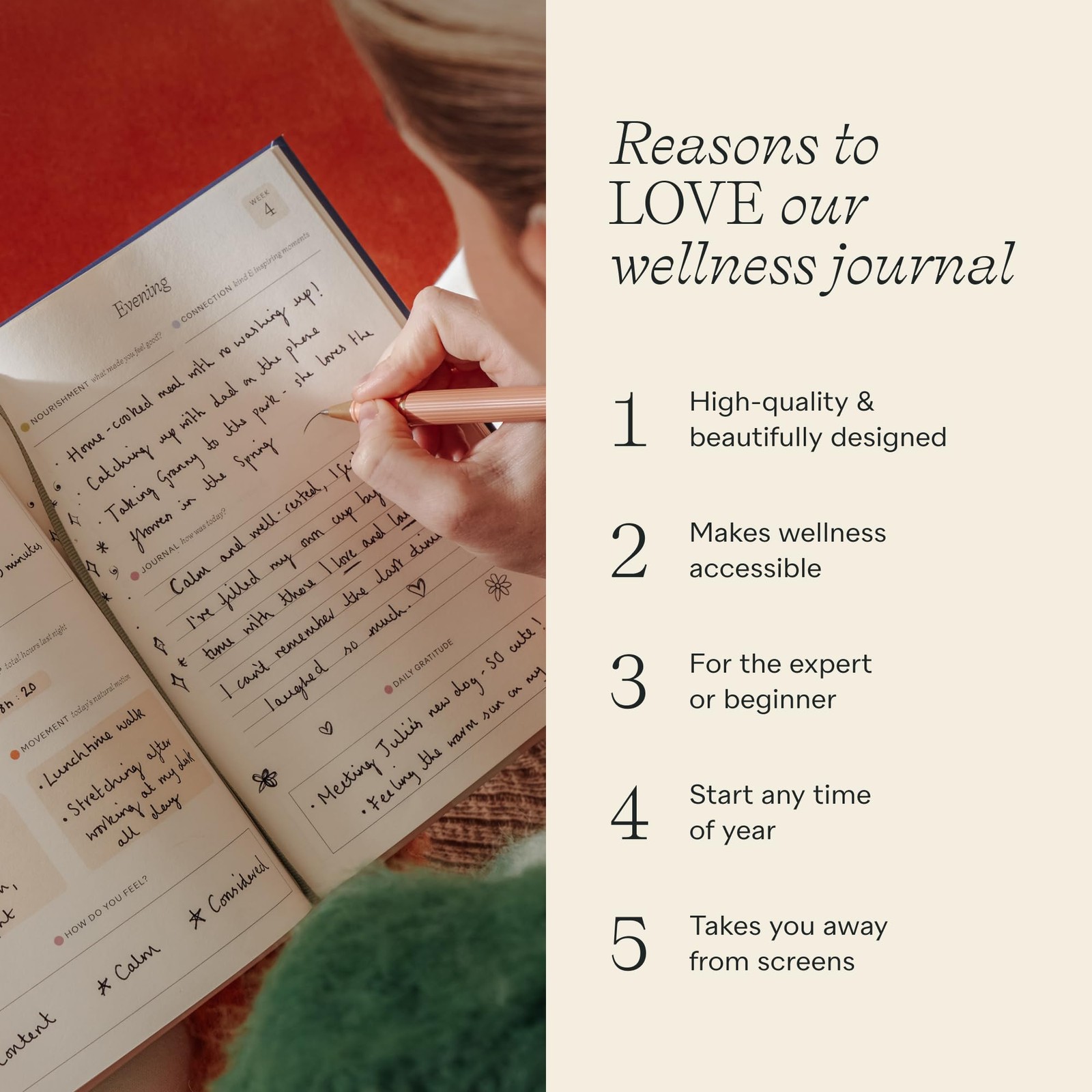 Papier Daily Wellness Journal Diary – Baby Pink, 8.46″ L x 6.02″ W | Hardback…