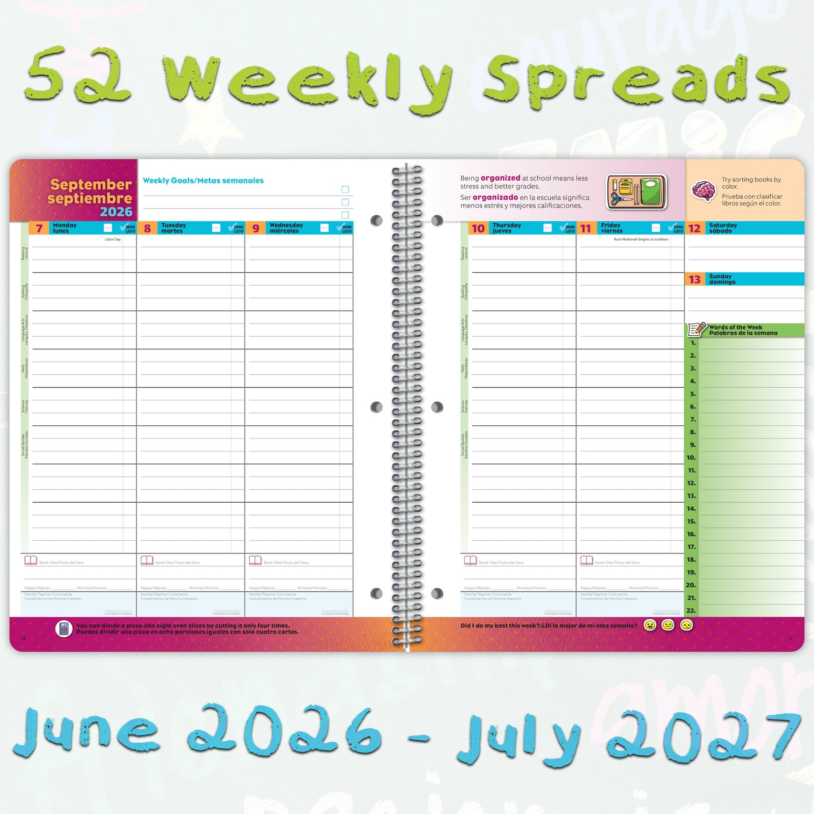 Bilingual Elementary Academic Planner for 2026-2027 School 8.5″ x 11″, Green