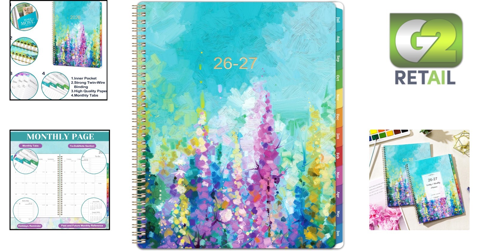 Chic 9″ x 11″ Weekly & Monthly Planner 2026-2027 | Durable Twin-Wire Binding