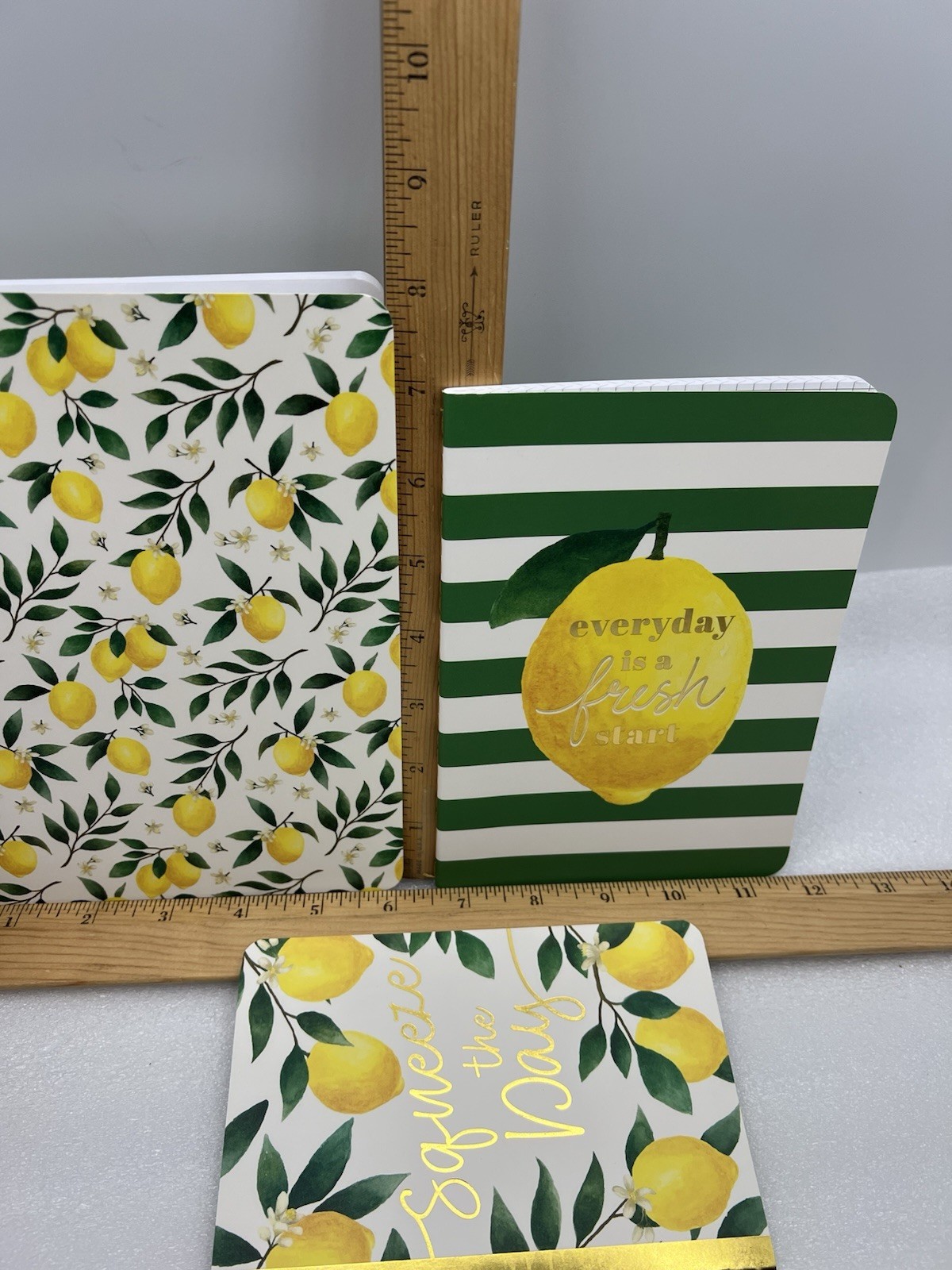 Squeeze The Day Lemon Pattern 3Pc Stitched Lined Graph Notebook Journal (2-pack)