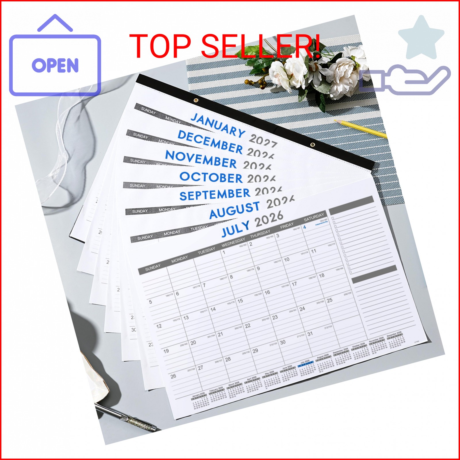 2026-2027 Desk Calendar – July 2026 – Dec 2027, 18 Months Calendar Pad with Blac