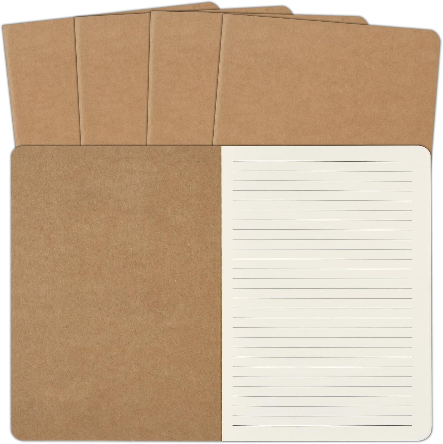 5 Pack A5 Kraft Notebooks Bulk, 8.15×5.5 Inches Lined Paper Journaling Notebooks