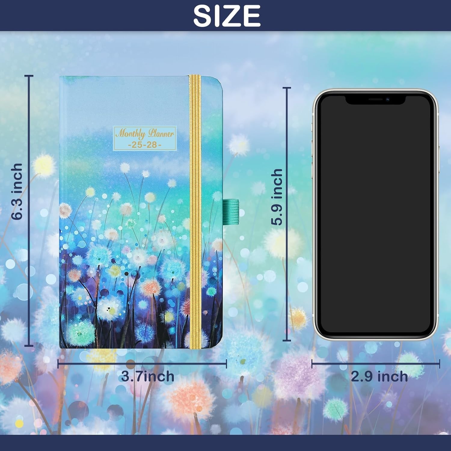 Stylish Blue Floral Pocket Calendar 3 : July 2025 – June 2028 Organizer