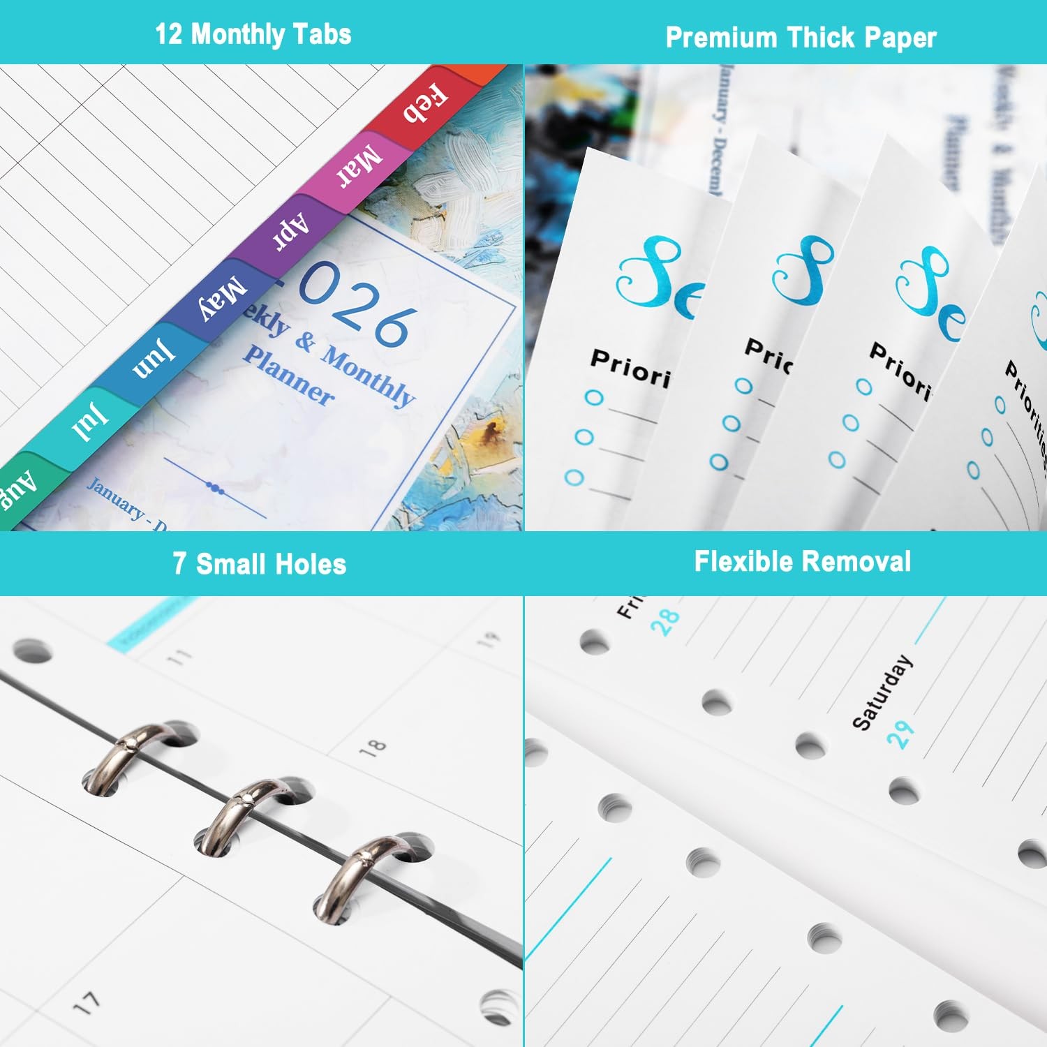 2026-2027 Planner Refills – Planner 2026-2027 Inserts with 7-Hole Punched, 5-…