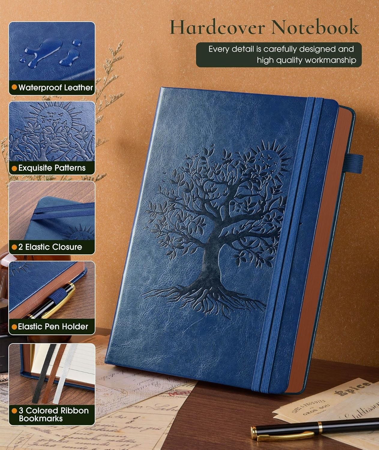 Vintage Leather Journal with 300 Numbered Pages,A4 Lined Journal for Men Wome…