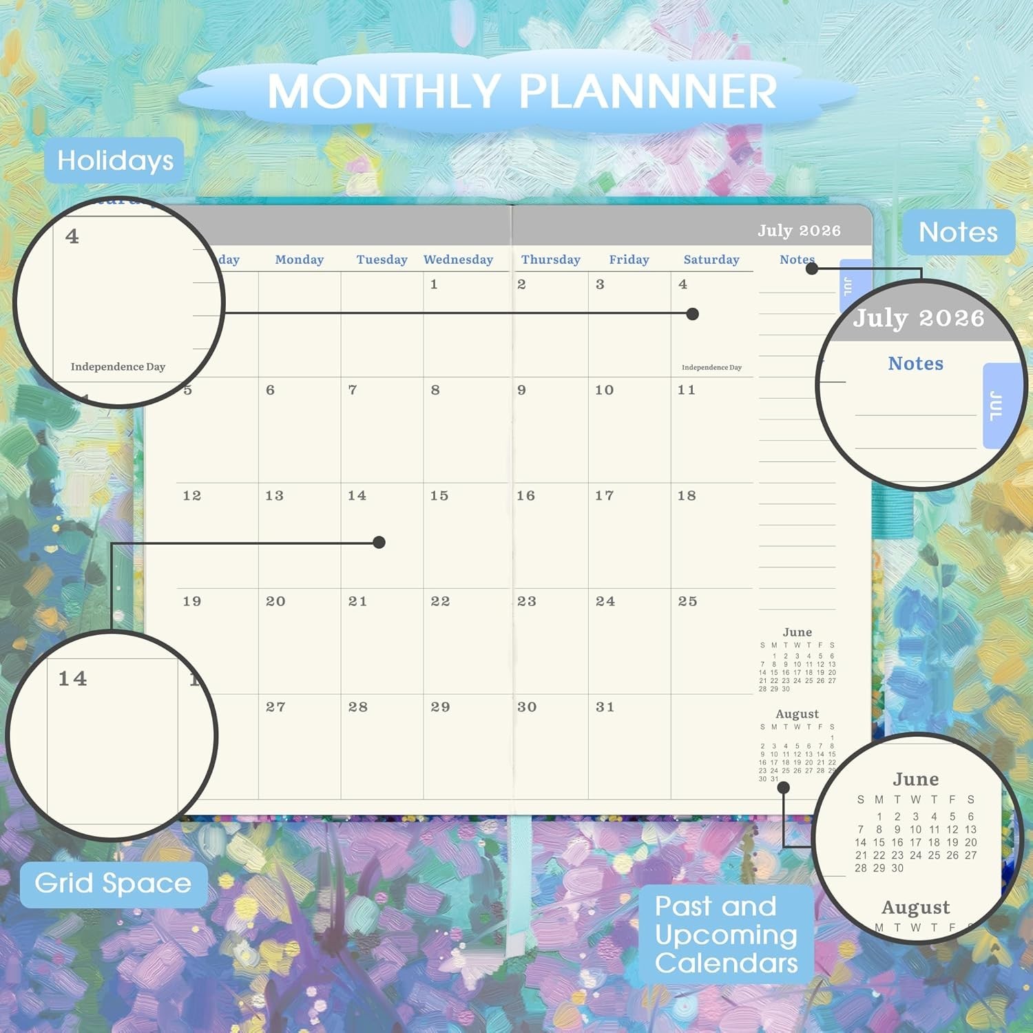 2026 Pocket Planner Oil Painting Cover Weekly Monthly Personal Organizer 2025…