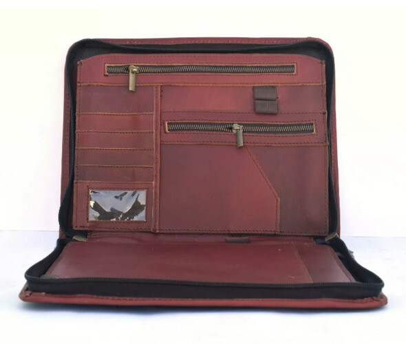 Leather Folder File Portfolio Bag Padfolio Case Laptop Document Vintage bag Raw