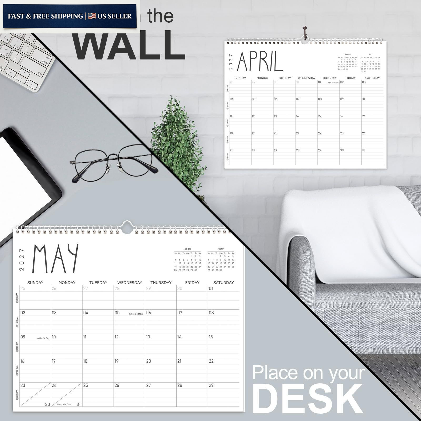 GuassLee Wall Calendar 2026, 2026-2027 14″x11″, Jun 12month